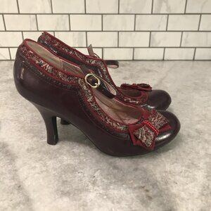 Ruby Shoo Shoes Womens Size 6 39 Burgundy Red Bow Mary Jane Heels Retro Chic